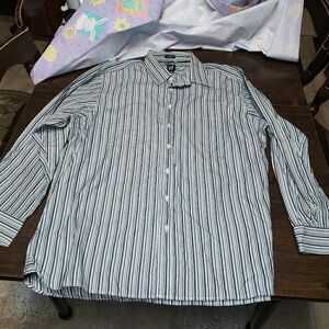 New Gap Classic Blue Gray Striped Button Down Long Sleeve  Shirt Size Men's XL